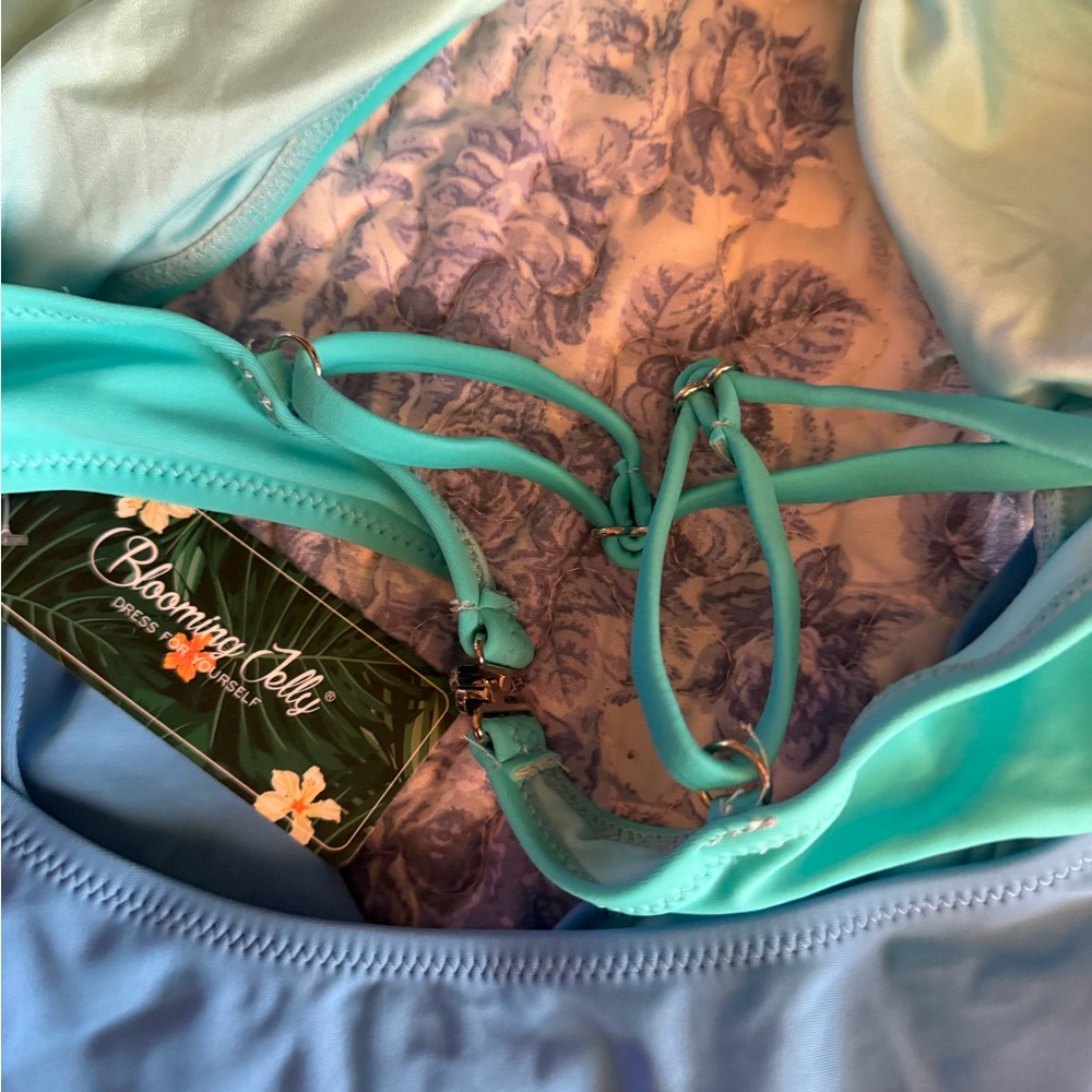 Chic Blue and Teal One-Piece Swimsuit - Picture 6 of 11